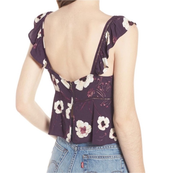 💜 Leith floral zip up ruffle flutter tank top crop top size large - Picture 2 of 8